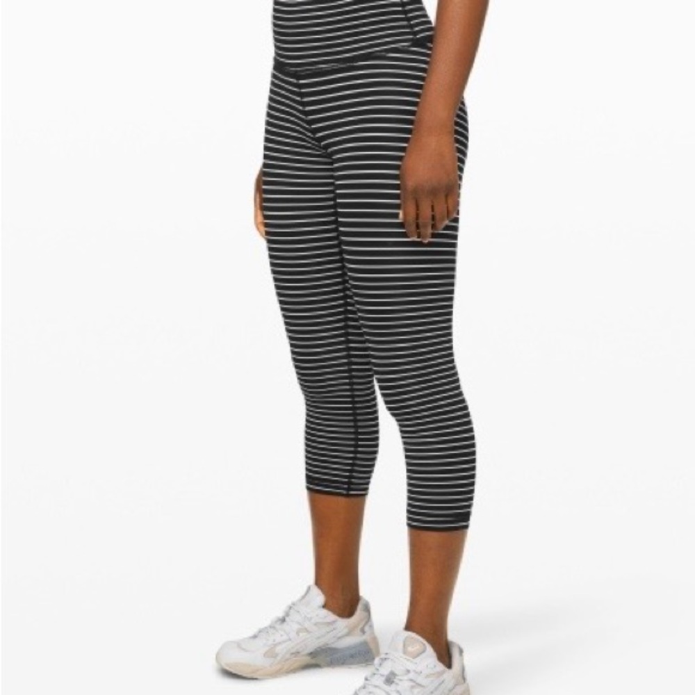 Lululemon Athletica Black and White Striped Leggings
